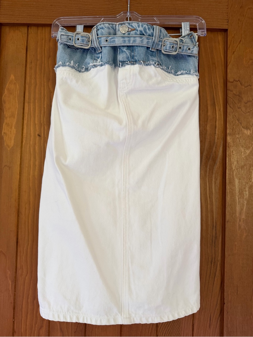 Zara Light Blue and White Denim Dress with Belt-Feature Across Top